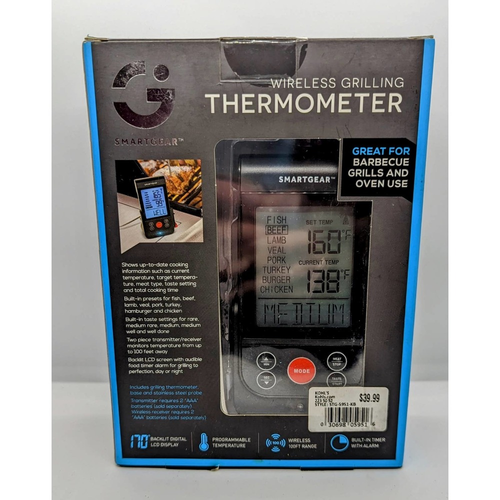 SMARTGEAR Wireless Grilling Thermometer - Grill - Cooking Gift STG-5951-KB - NEW
